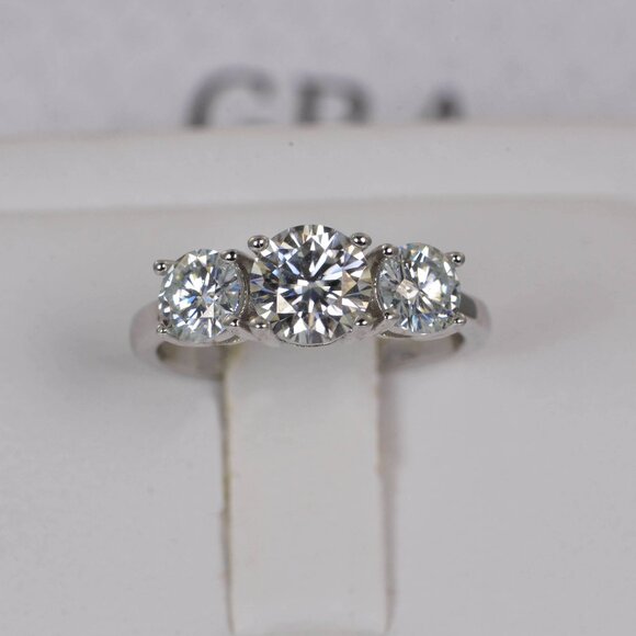 Certified 2.0ct 3 Stone Brilliant Cut Moissanite Engagement Ring - Picture 1 of 9
